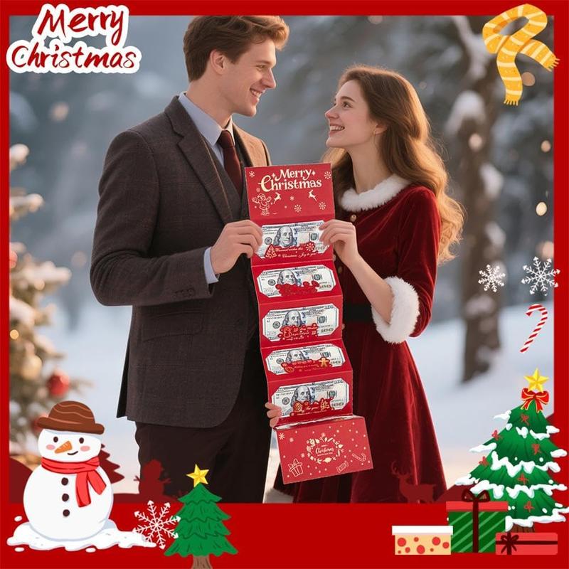 4PCS Christmas Cash Gift Envelope with CartoonGreeting Card-Creative Surprise Money ClipWallet & Unique Cash Box