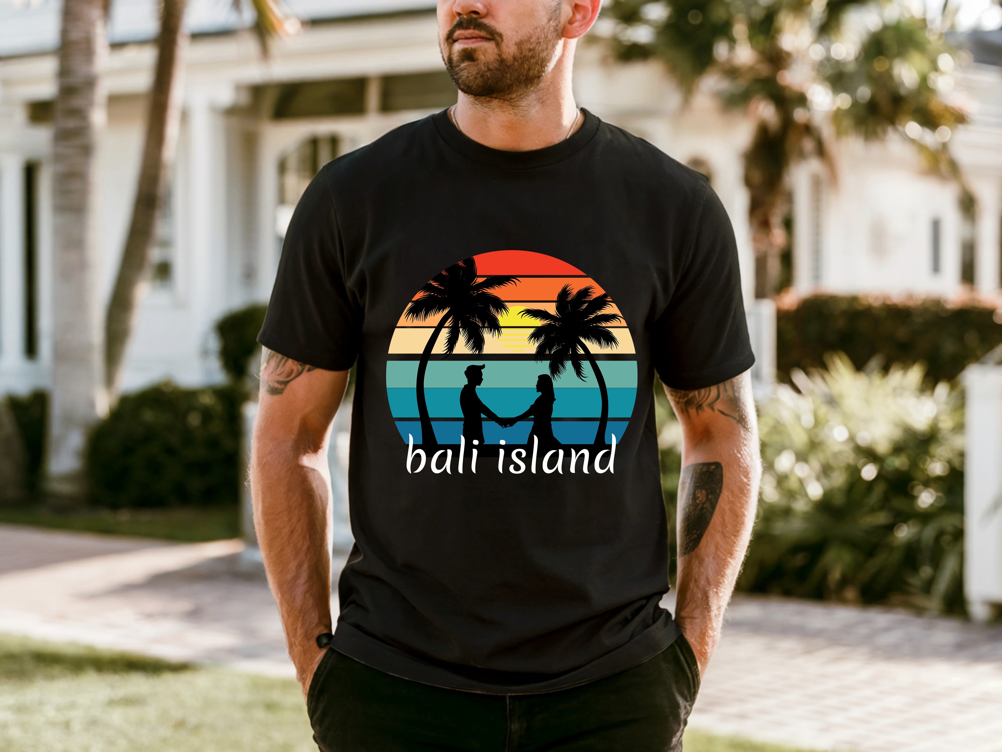 Couple On Vacation Men's Round Neck Letter Print T-shirt