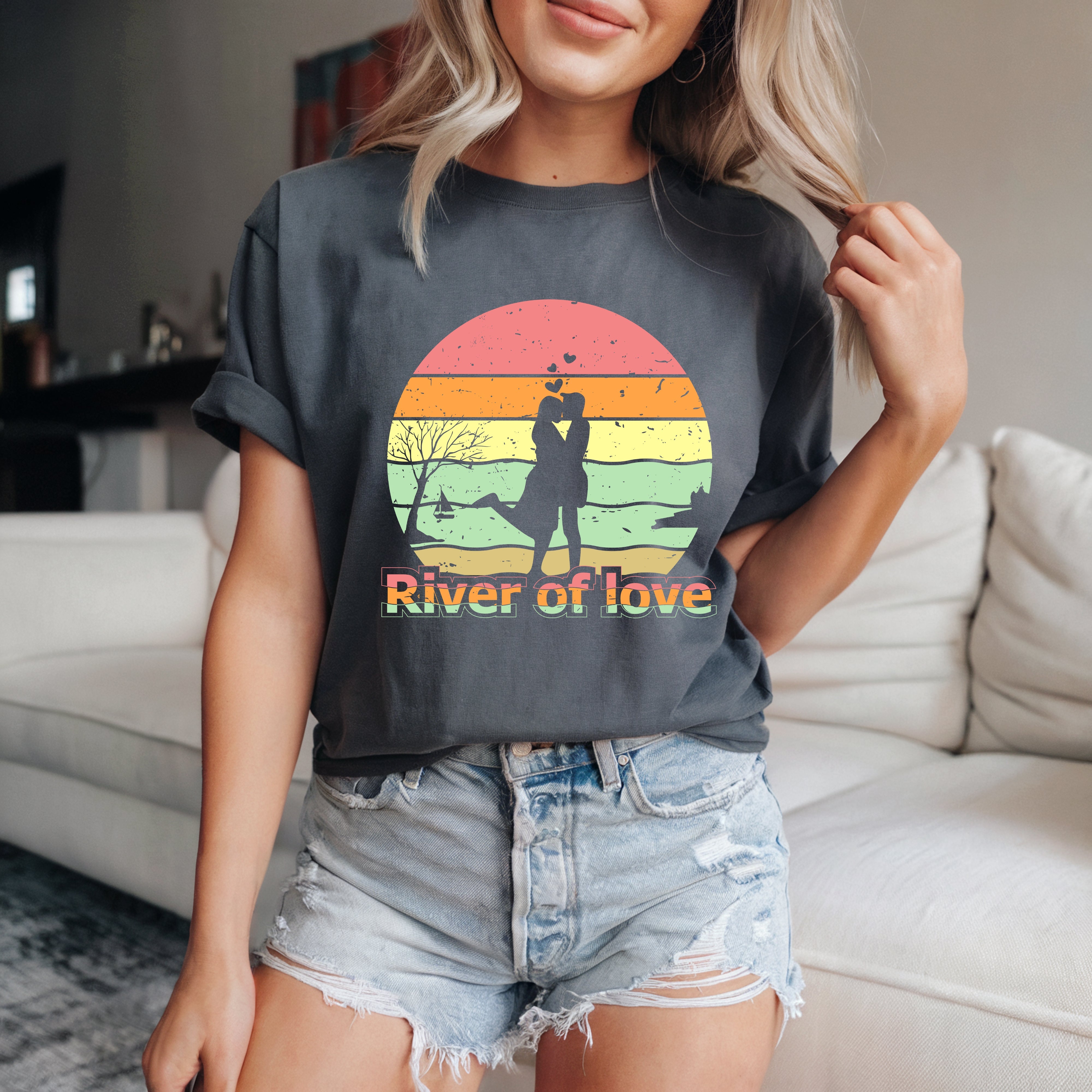Couple On Vacation Ladies Soft And Comfortable Short Sleeves