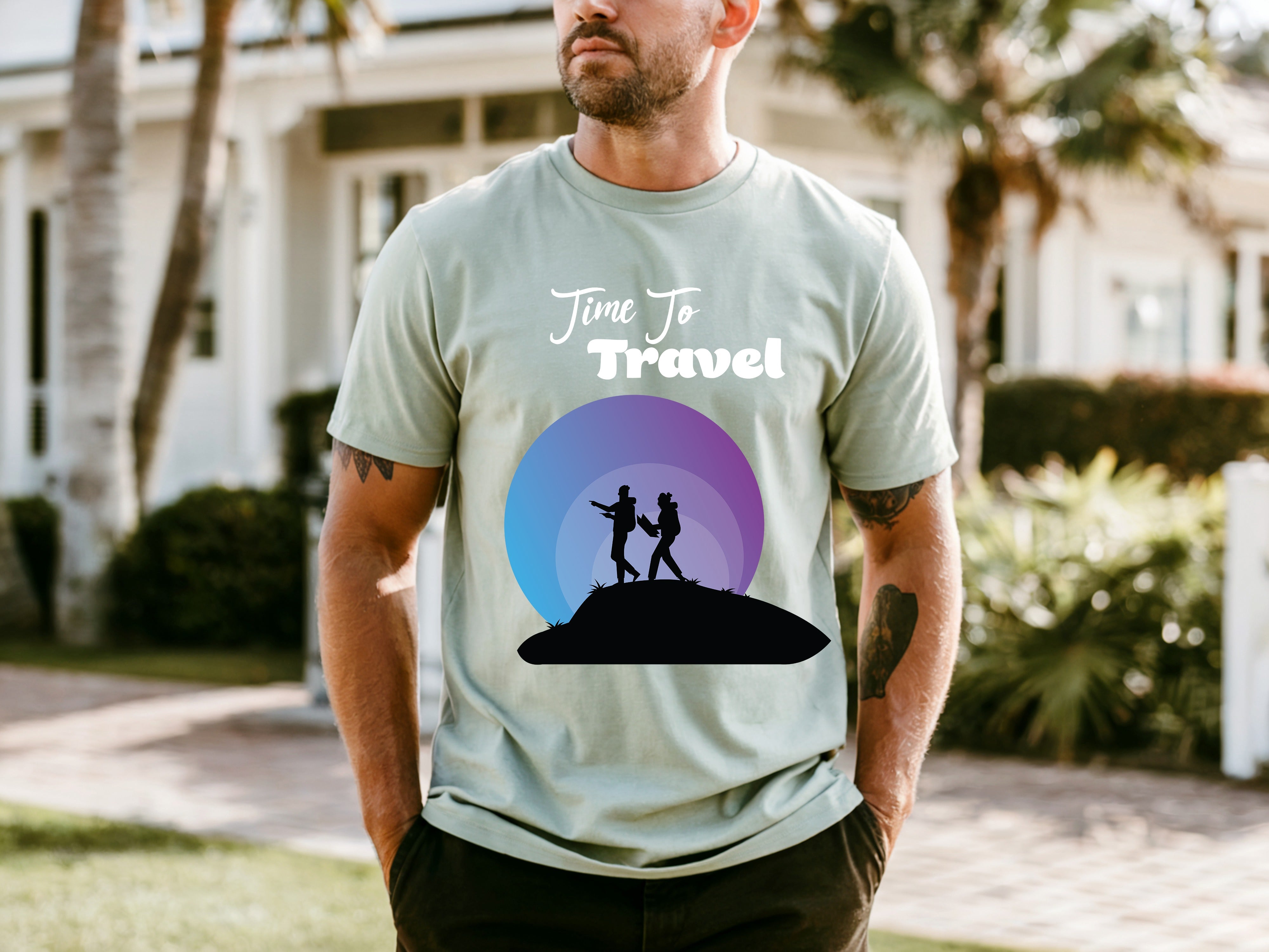 Couple On Vacation Men's Crew Neck Loose T-shirt