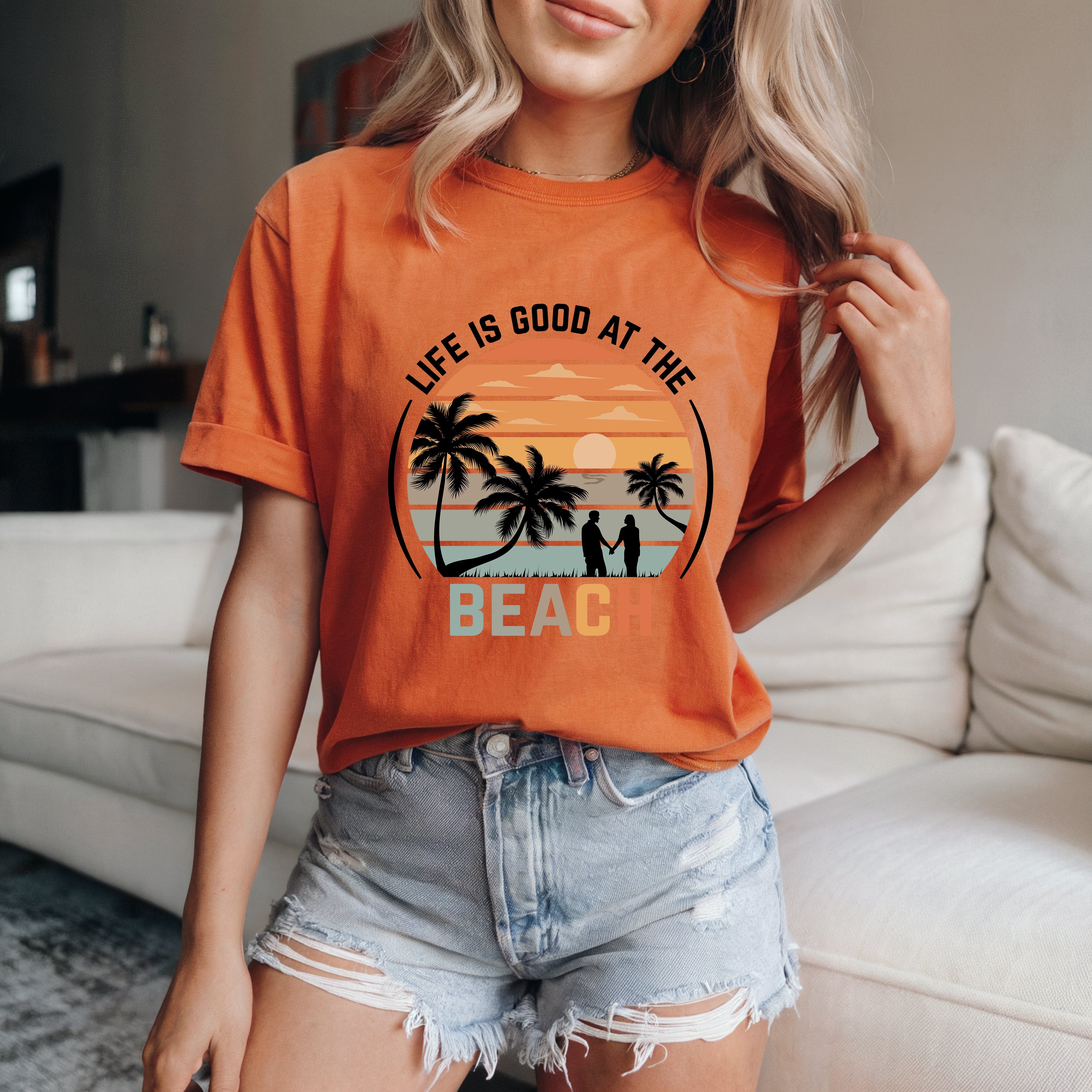 Couple On Vacation Ladies New Slim Short Sleeves