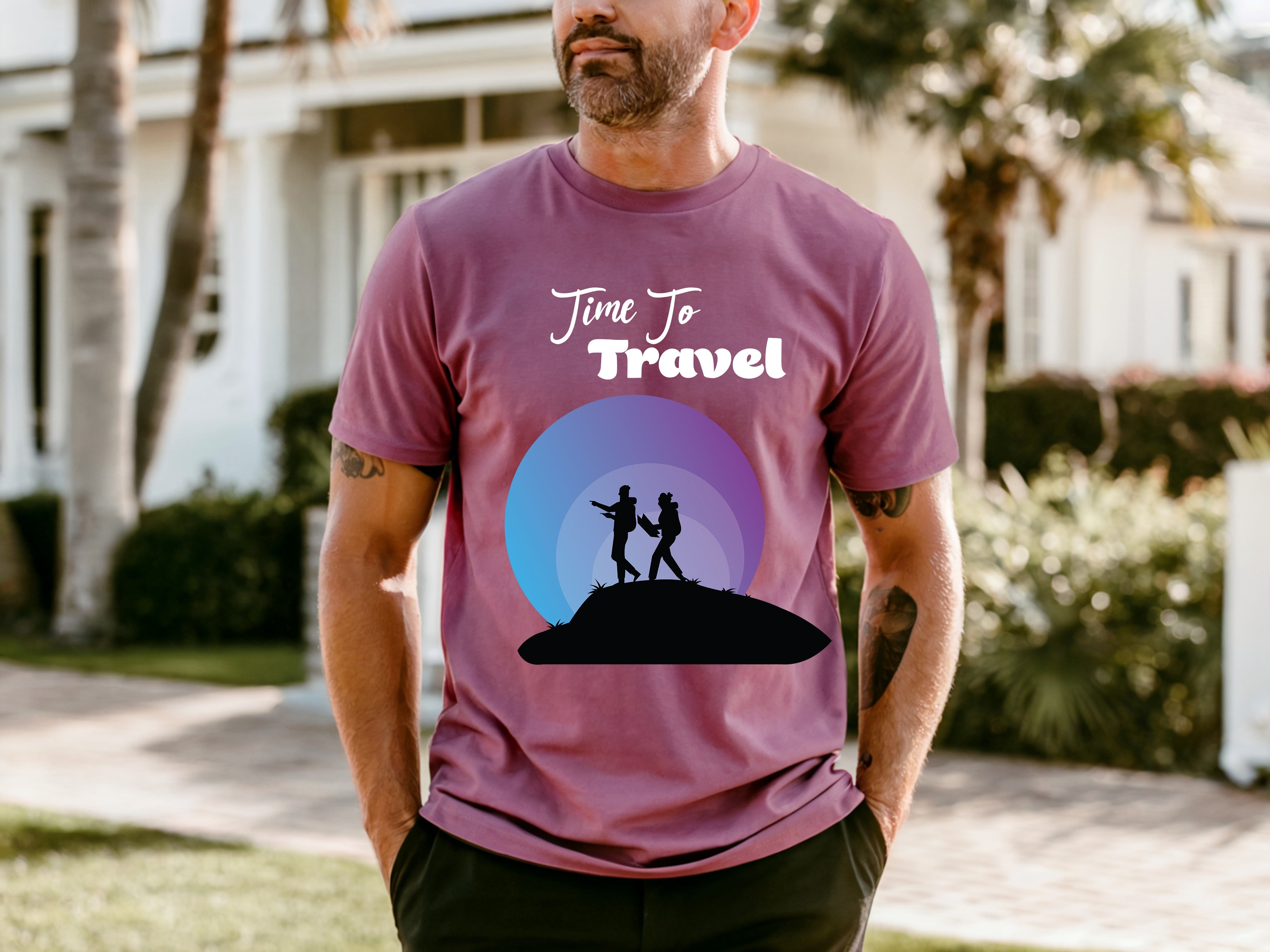 Couple On Vacation Men's Crew Neck Loose T-shirt
