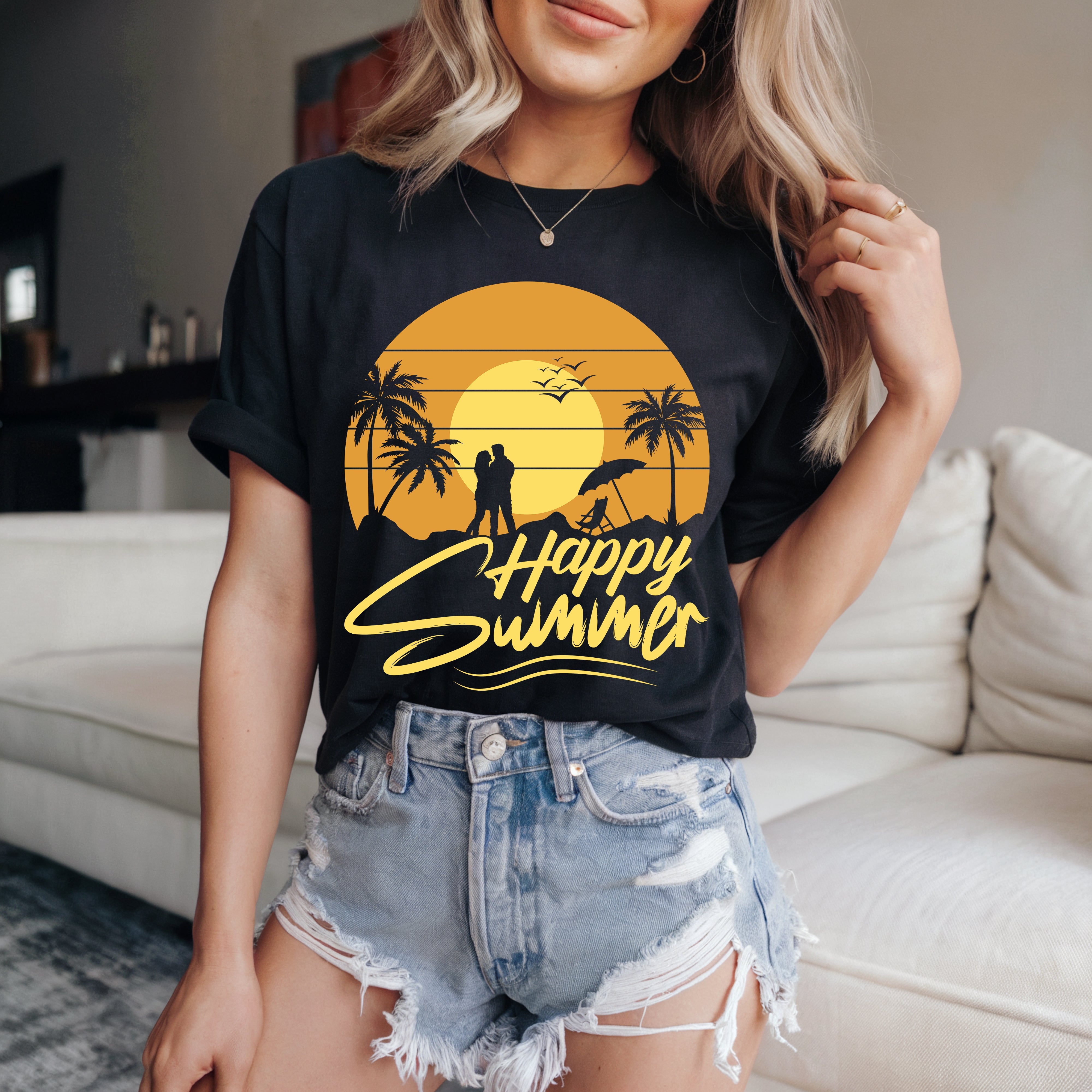 Couple On Vacation Women's Cute Printed Short Sleeves