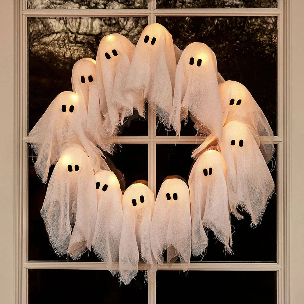 🎃👻💀 LED Ghost Wreath – Halloween Glowing Ghost Wreath