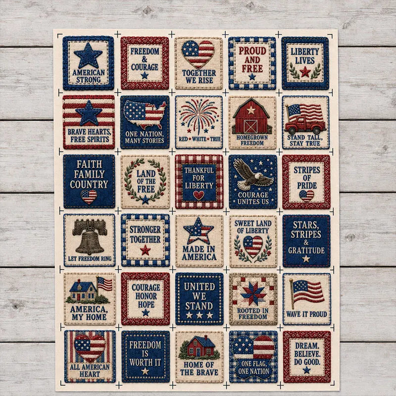 Americana Pocket Patch Fabric Panel – Patriotic Inspirational Sewing Squares