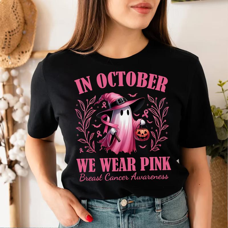 In October We Wear Pink Ghost Shirt, Halloween in October We Wear Pink, Breast Cancer Awareness Shirt