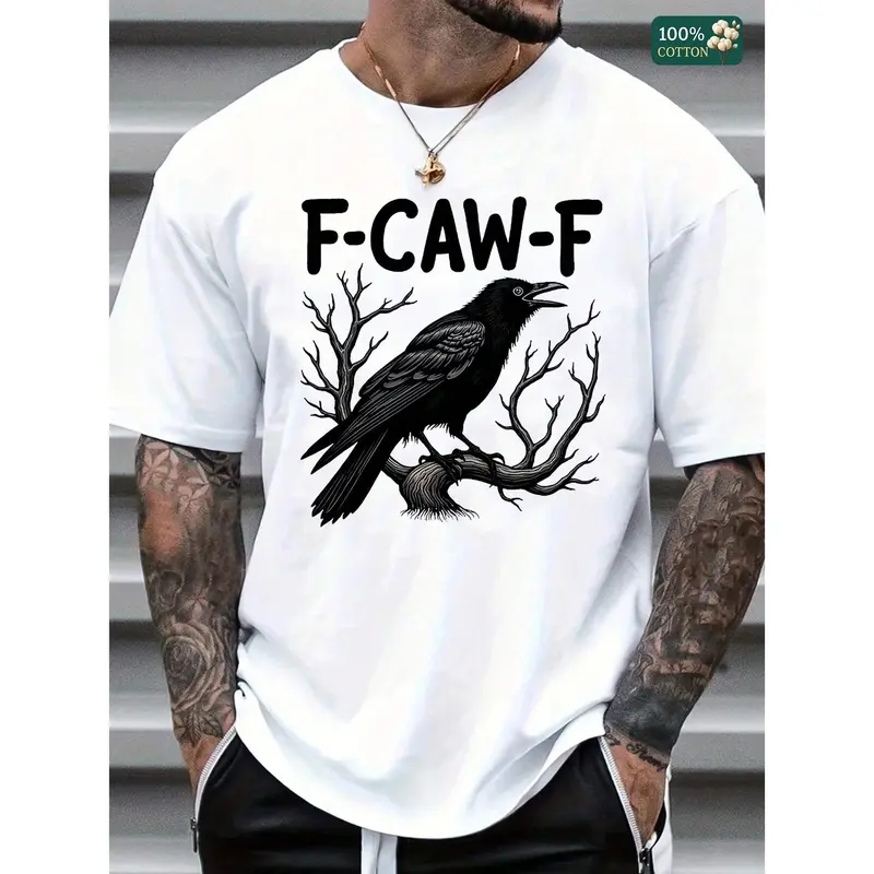 100% Cotton Unisex Round Neck Short - Sleeve "F-CAW-F" Raven Graphic T - Shirt Cotton T-Shirt