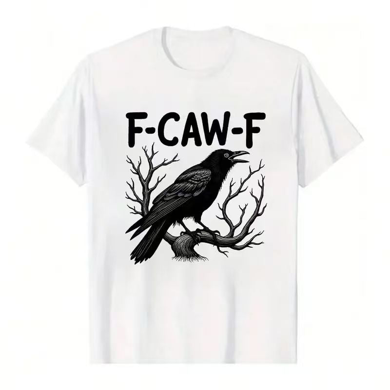 100% Cotton Unisex Round Neck Short - Sleeve "F-CAW-F" Raven Graphic T - Shirt Cotton T-Shirt
