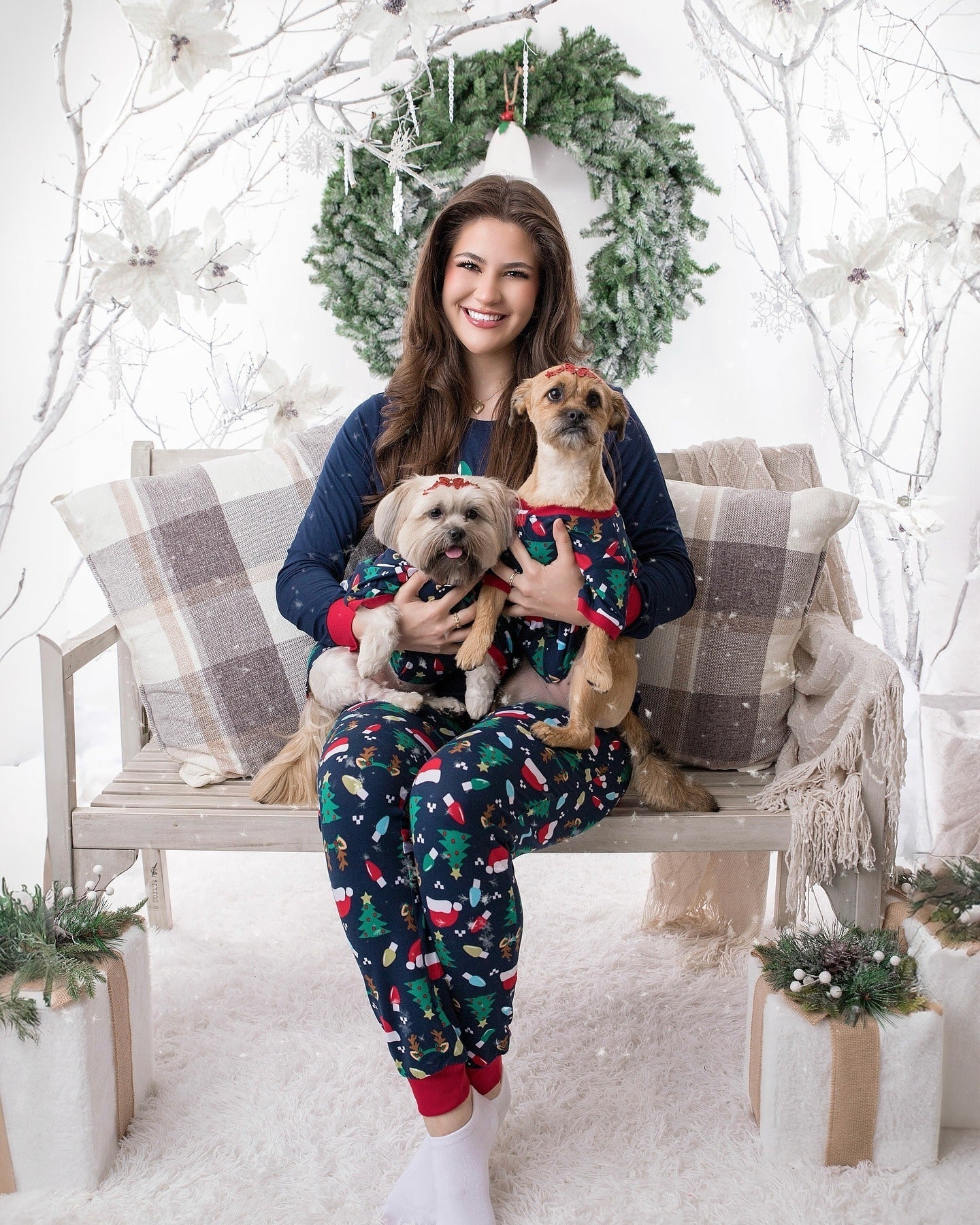 Family Christmas Pajamas with Blue Santa Hat Design