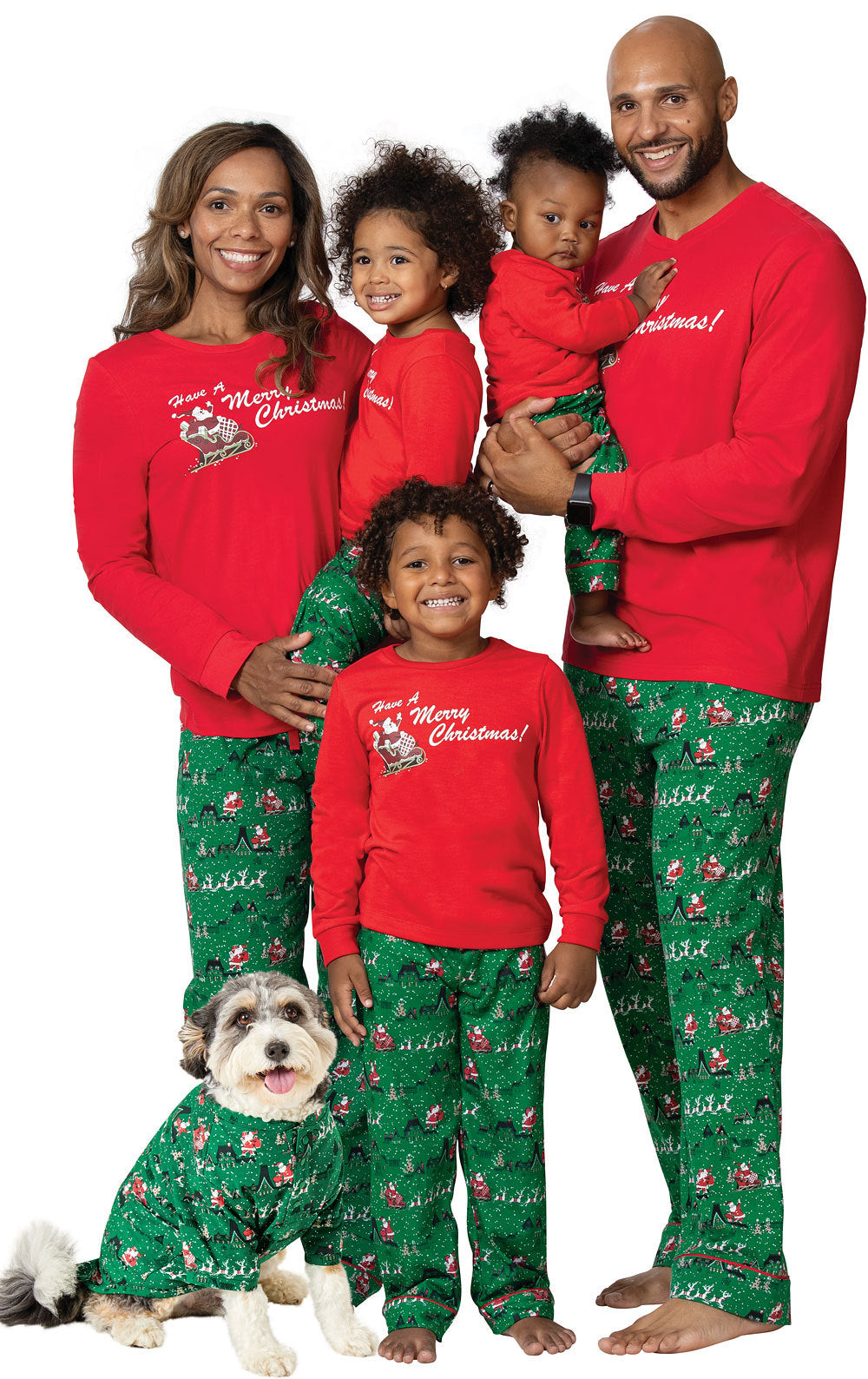 Red and Green Snowman Print Matching Family Christmas Pajamas-Dog Pajamas Included