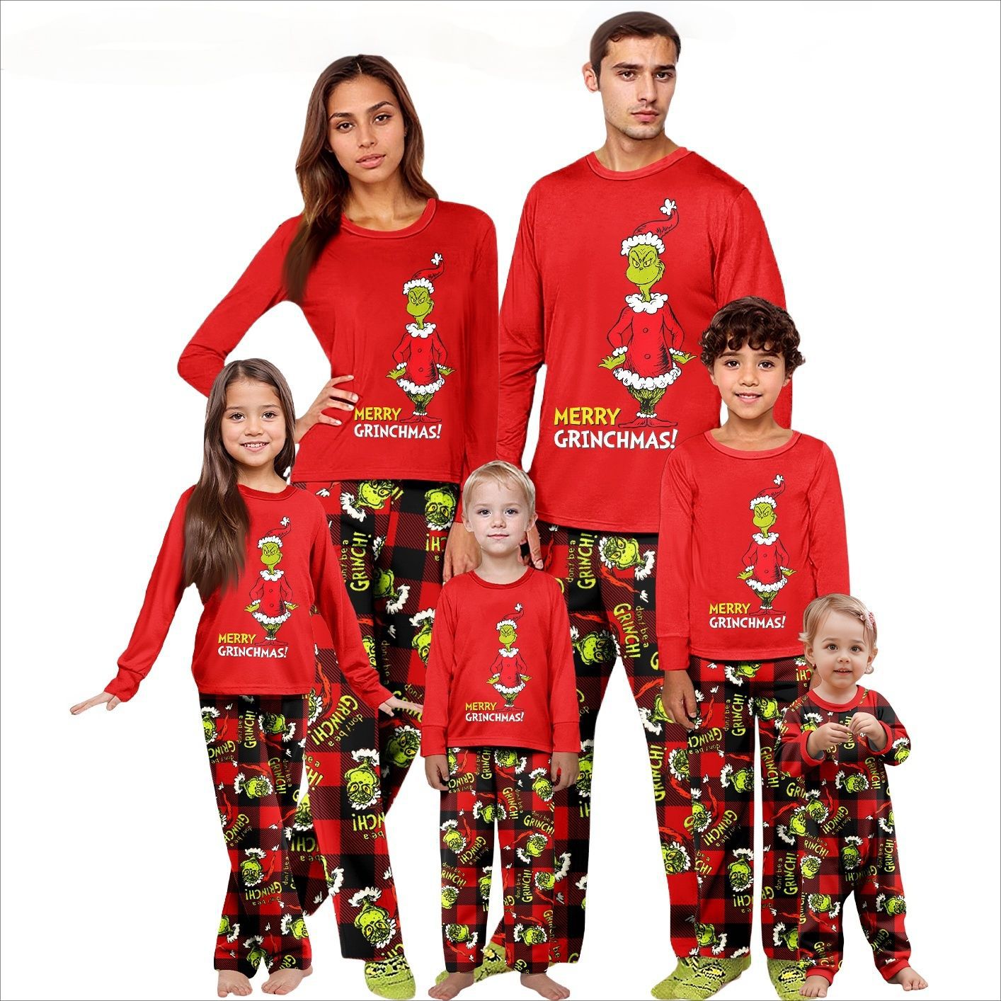 Red Grinch Print Matching Family Christmas Pajamas
