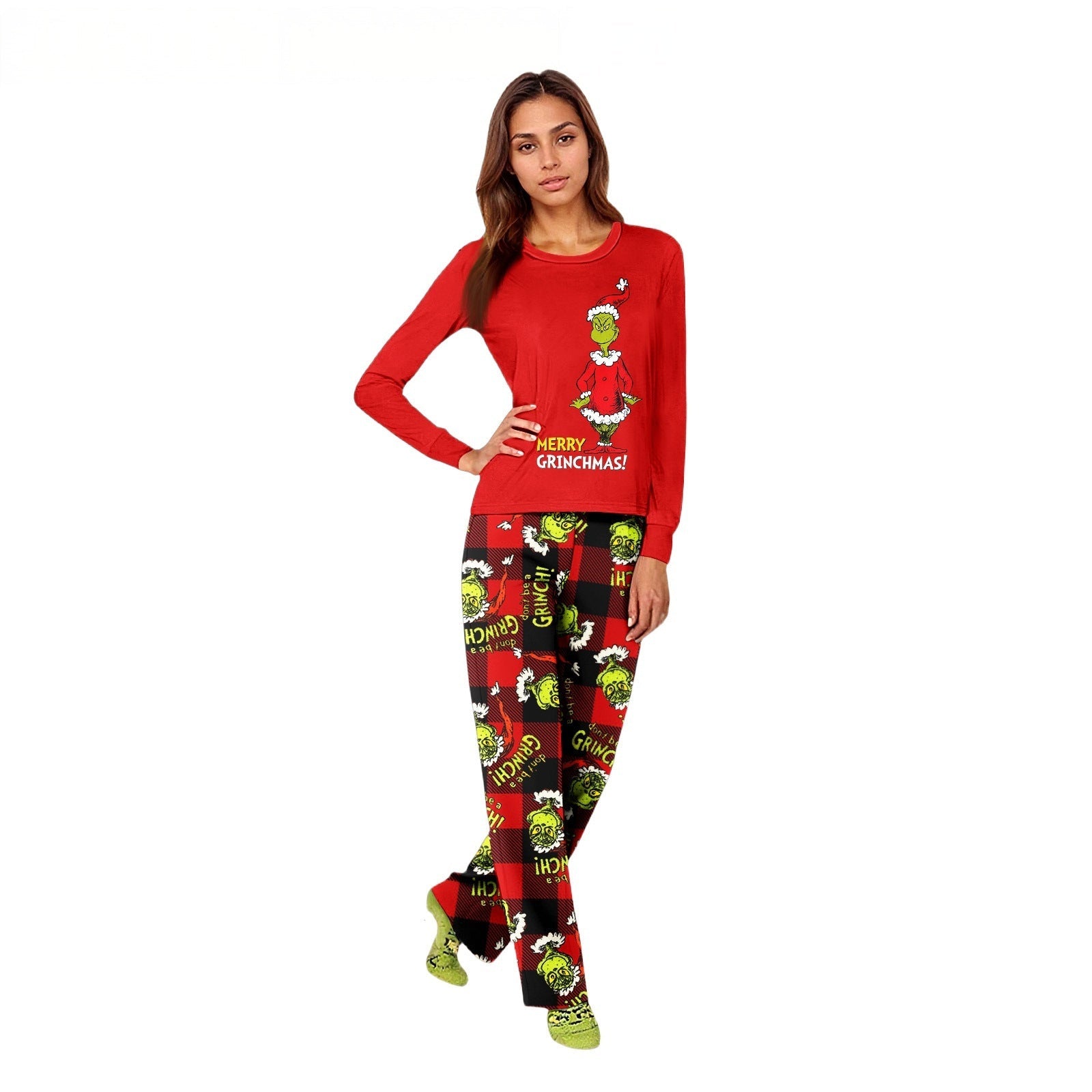 Red Grinch Print Matching Family Christmas Pajamas