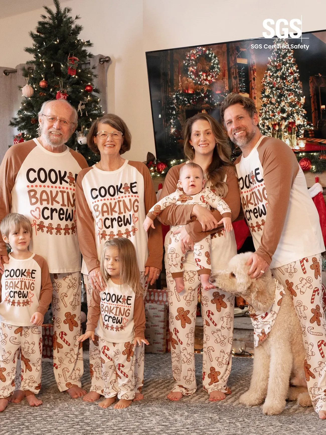 Khaki Gingerbread Pattern Matching Family Christmas Pajamas