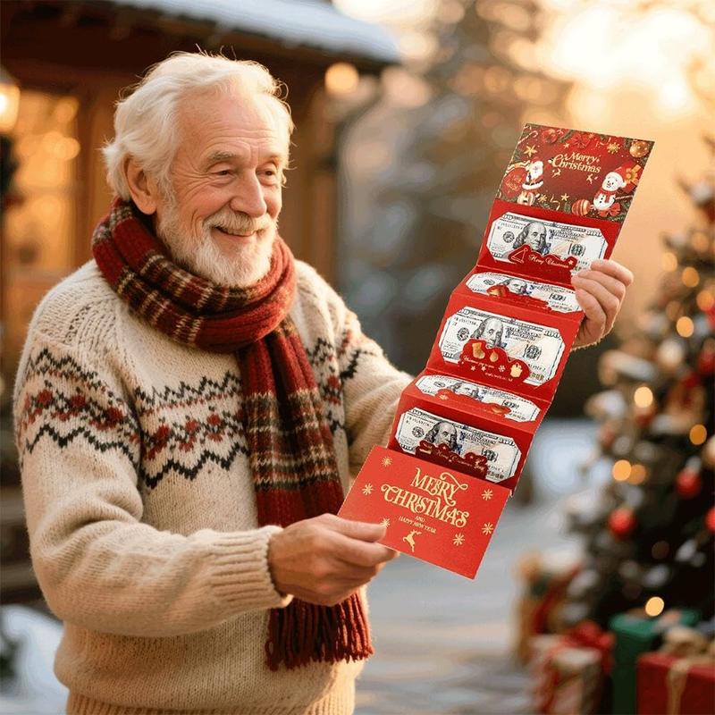 4PCS Christmas Cash Gift Envelope with CartoonGreeting Card-Creative Surprise Money ClipWallet & Unique Cash Box