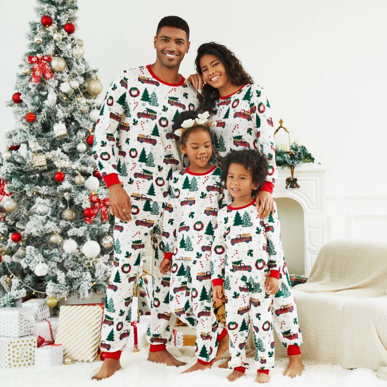 Cute Christmas Tree Truck Matching Family Christmas Pajamas
