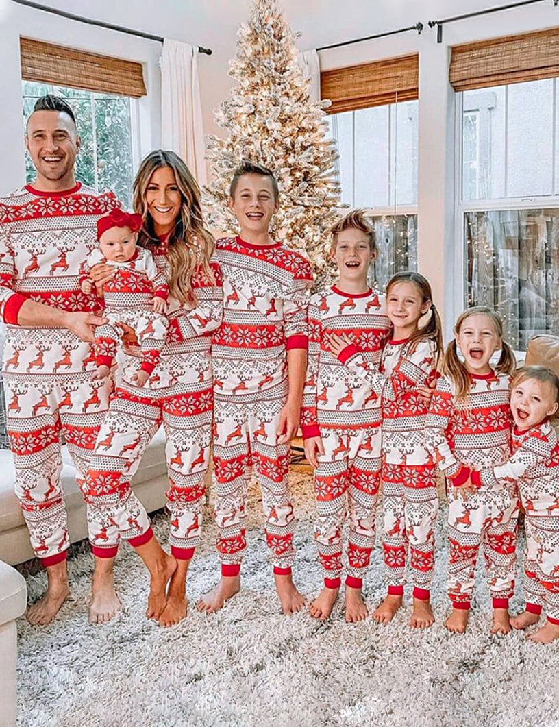 Reindeer Print Stitching Matching Family Christmas Pajamas