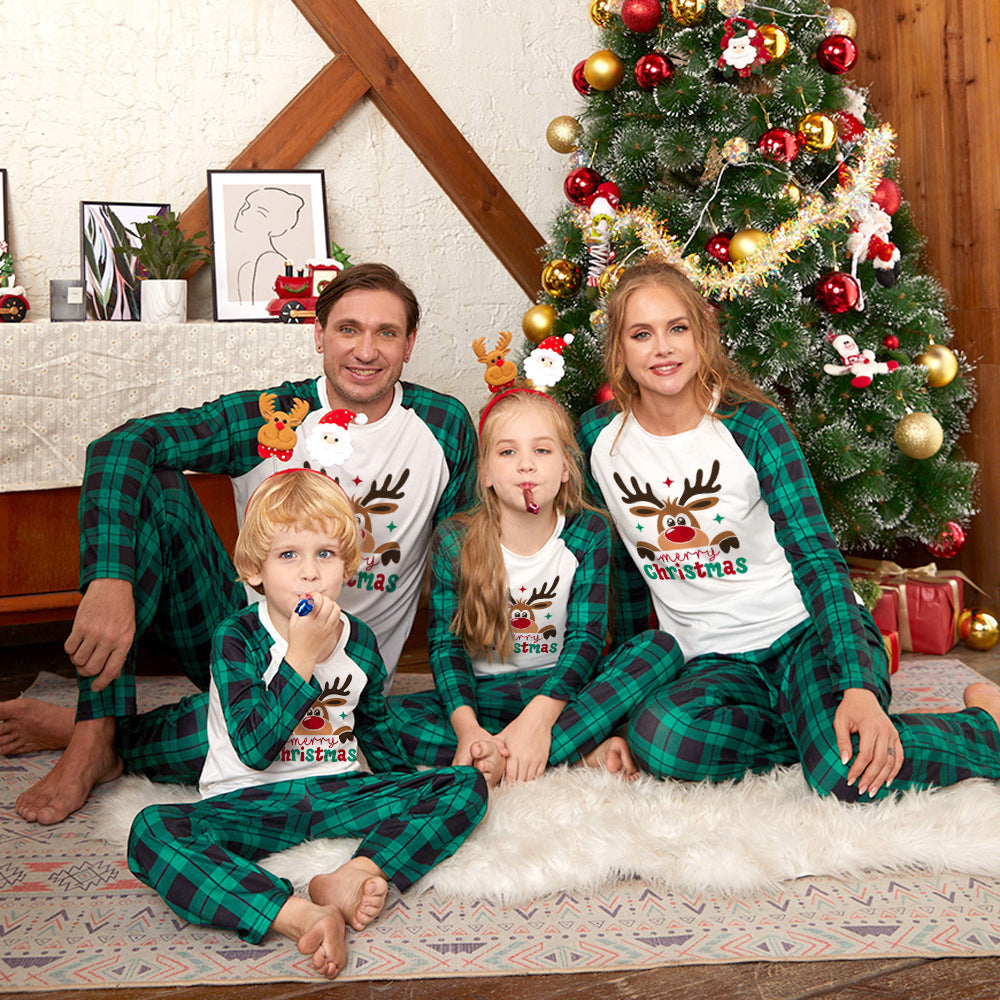 Green Plaid Christmas Reindeer Matching Family Christmas Pajamas-Dog Pajamas Included