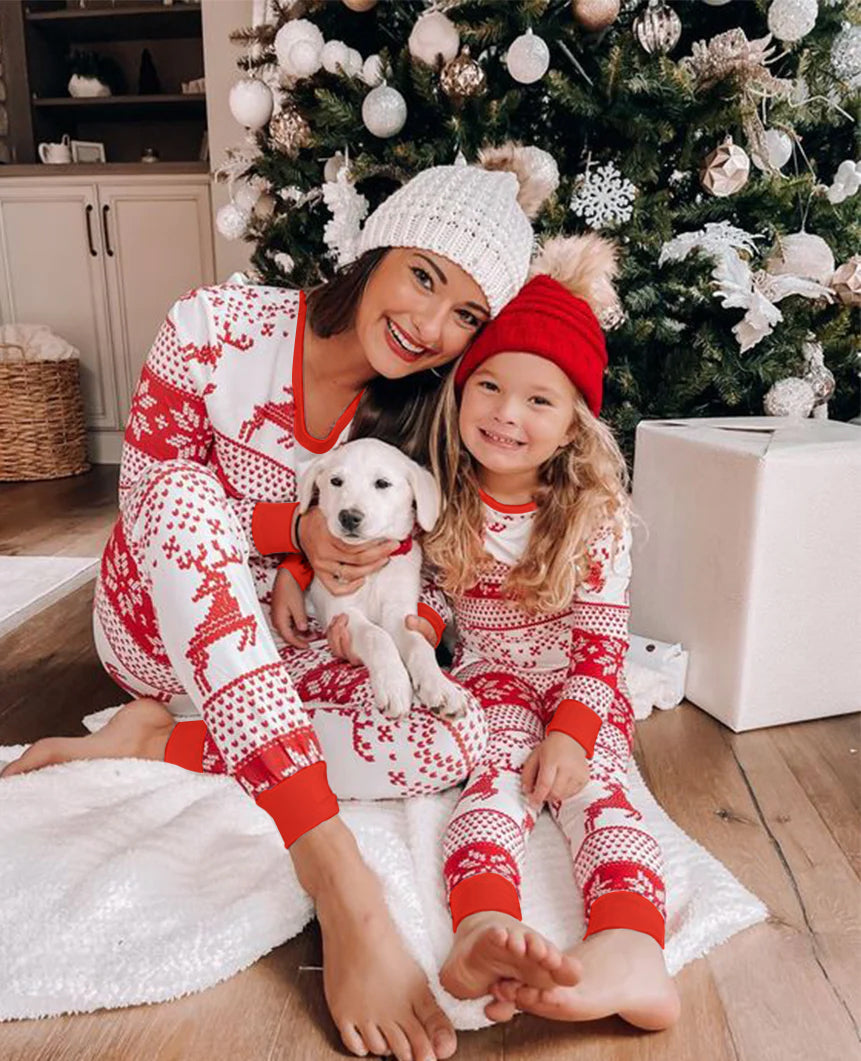Cute Reindeer Print Matching Family Christmas Pajamas