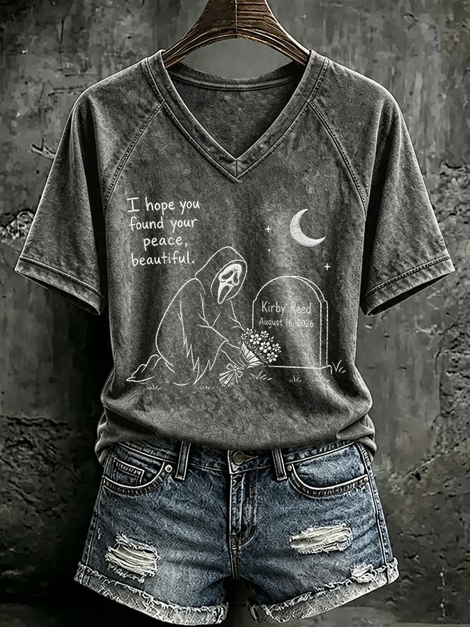 V Neck Retro I Hope You Found Your Peace, Beautiful Print T-Shirt