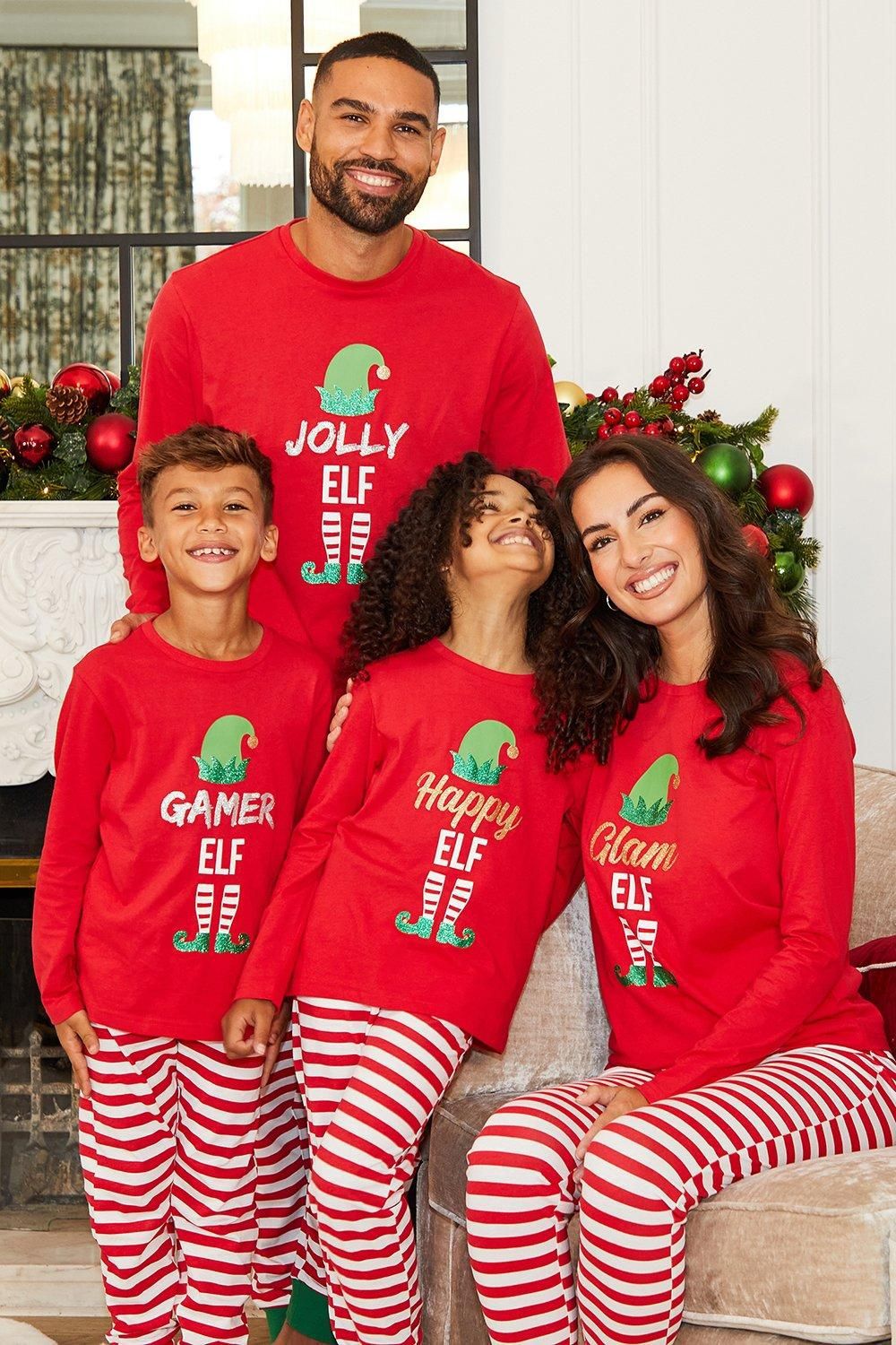 Can Stripe Elf Matching Family Christmas Pajamas