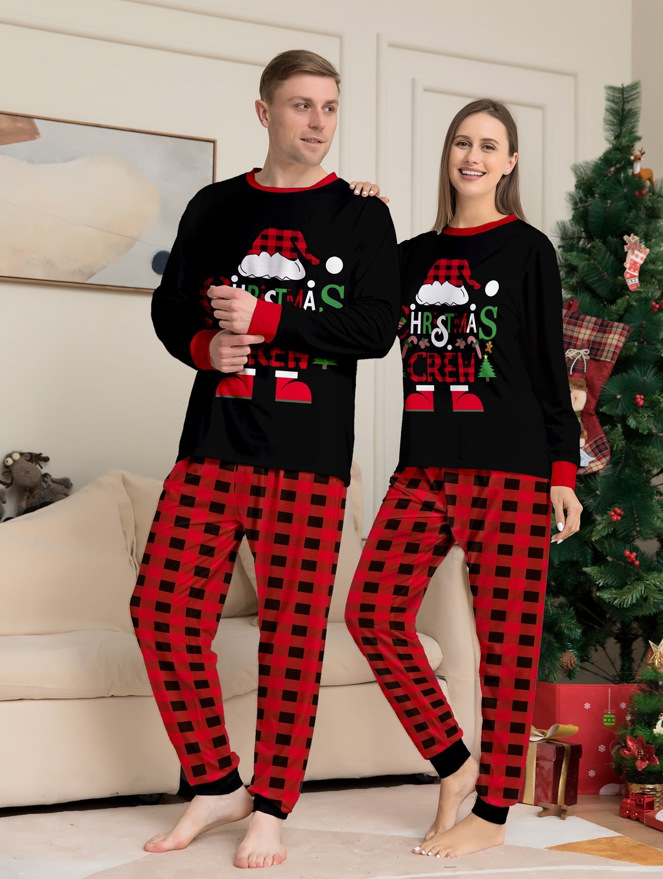 Santa Hat Plaid Matching Family Christmas Pajamas | Adults, Kids & Dog Pajamas